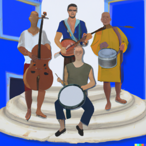 Small band of Greek musicians in photo-realistic style 2
